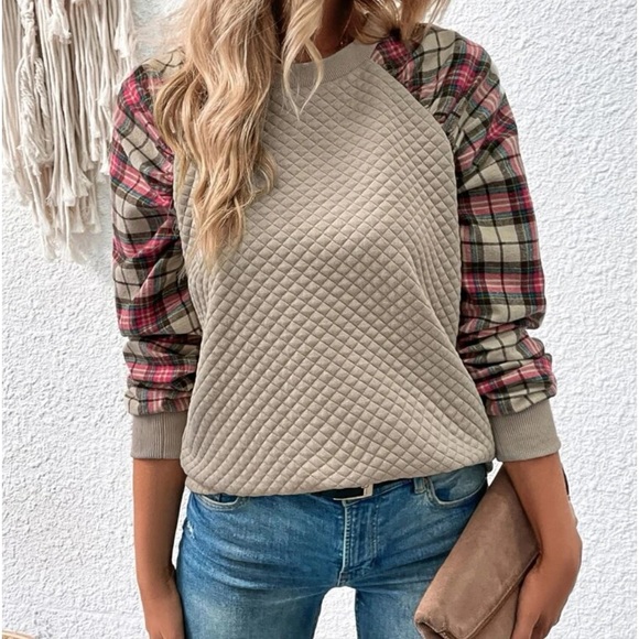 - New plaid print sleeve long sleeve sweatshirt - Picture 6 of 6